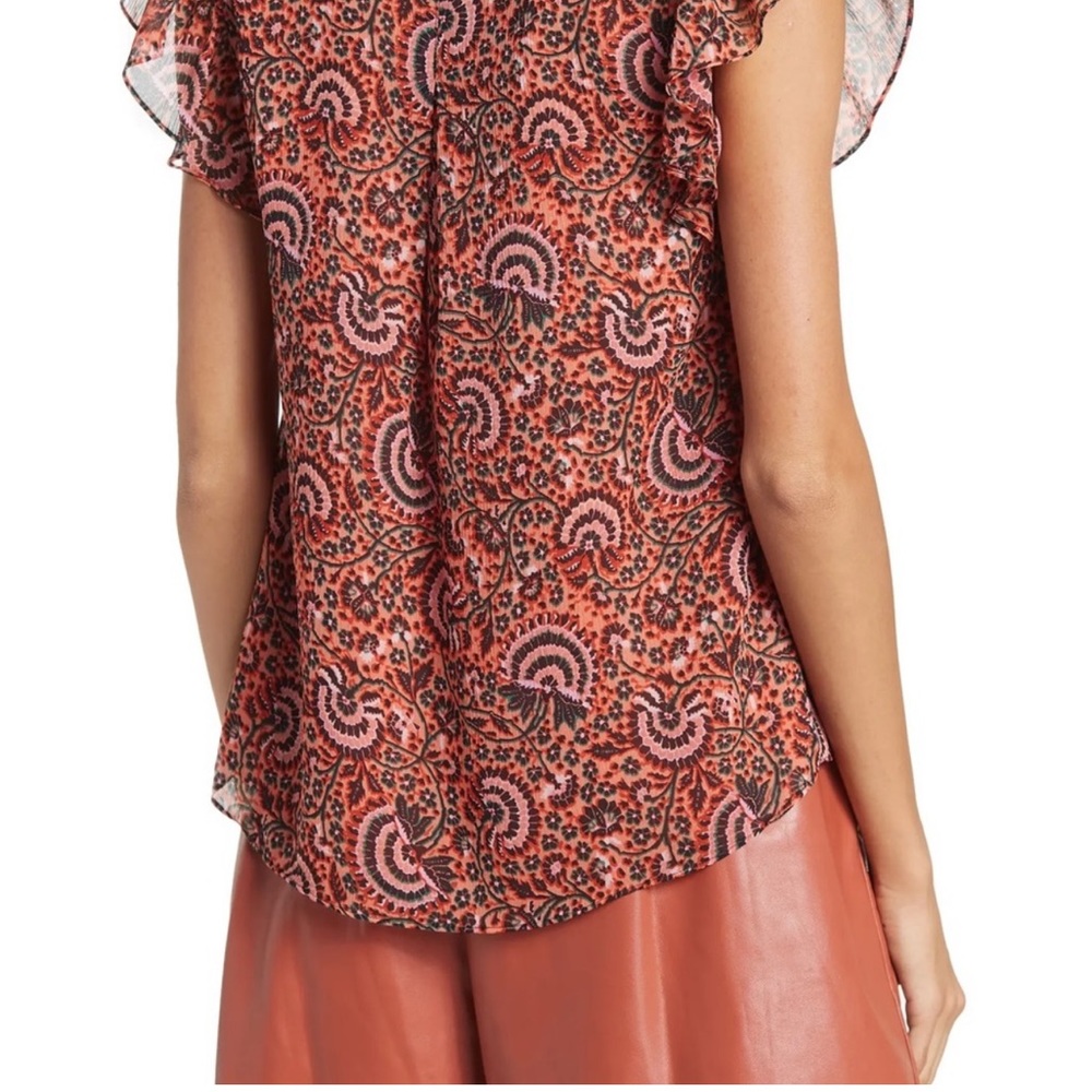 A.L.C. Silk paisley print burgundy blouse size 14 - Picture 4 of 7